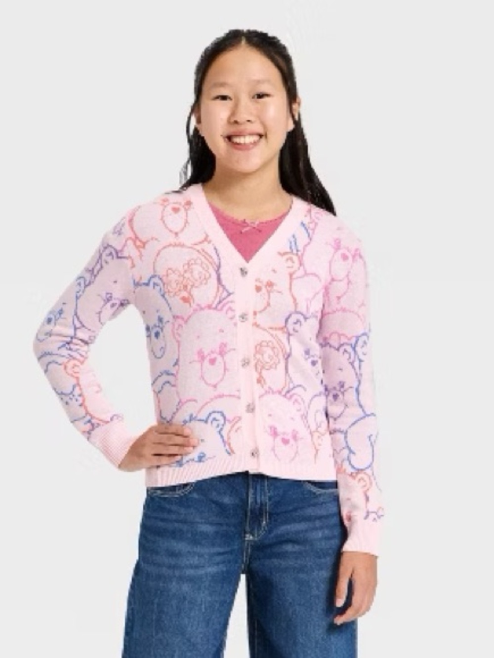 Care Bears Pink Multicolor Bear-Print Button Cardigan Mad Engine XXL